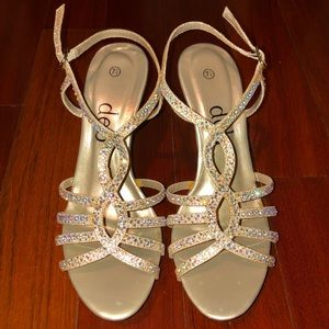 Sparkly champagne rosy gold crisscross high heel